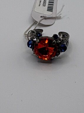 Sorelli Rhinestone Statement Orange-Center Ring Blue Accent Stones Size 6-7